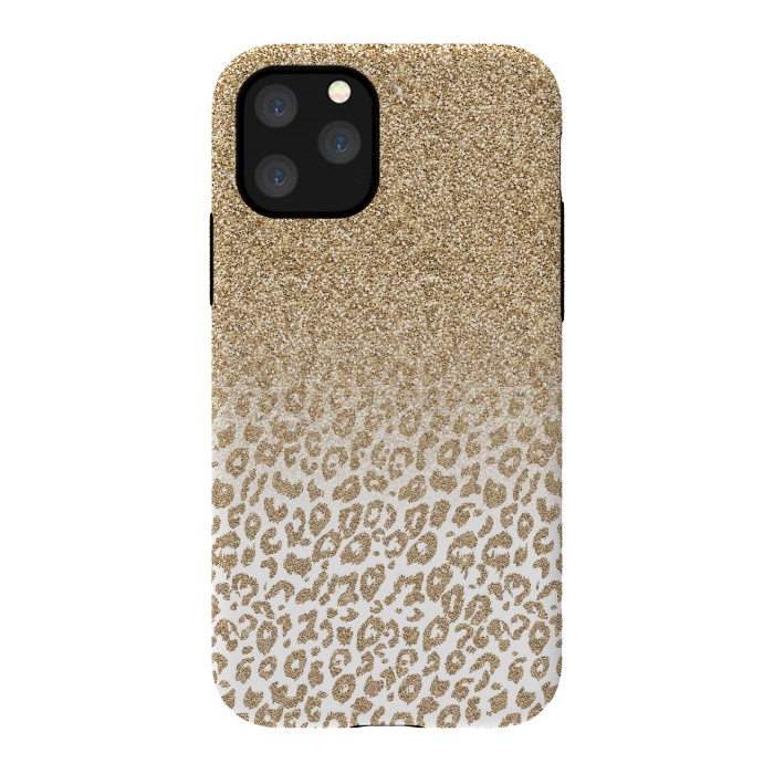iPhone 11 Pro StrongFit Trendy Gold Glitter and Leopard Print Gradient Design by InovArts