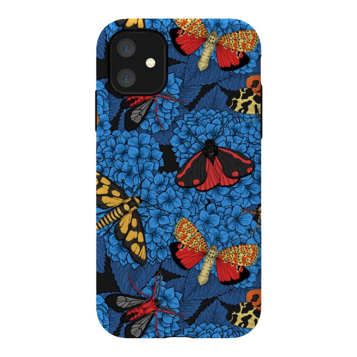 iPhone 11 StrongFit Moths on blue hydrangea by Katerina Kirilova