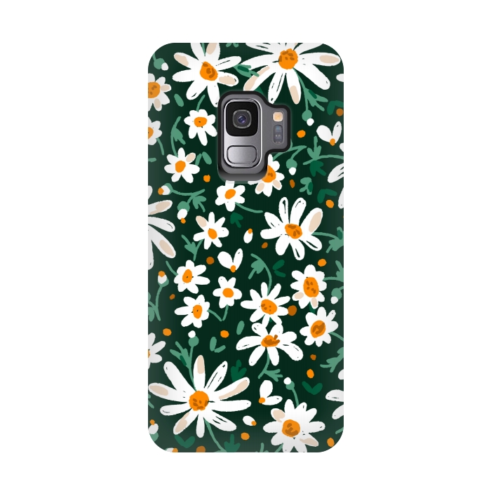 Galaxy S9 StrongFit WHITE FLORAL PRINT 2  by MALLIKA