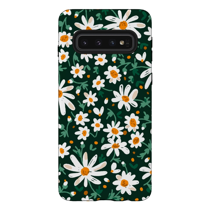 Galaxy S10 StrongFit WHITE FLORAL PRINT 2  by MALLIKA