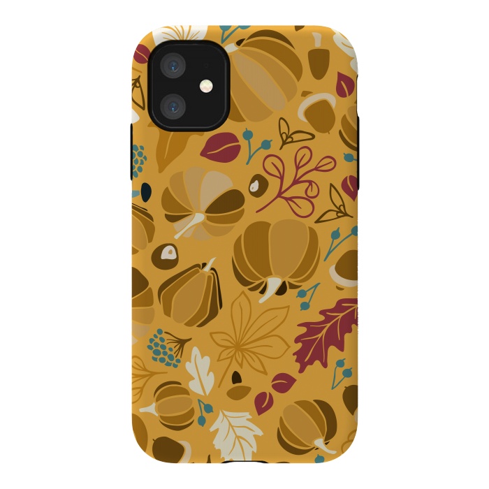 iPhone 11 StrongFit Fall Fruits in Mustard and Red by Paula Ohreen