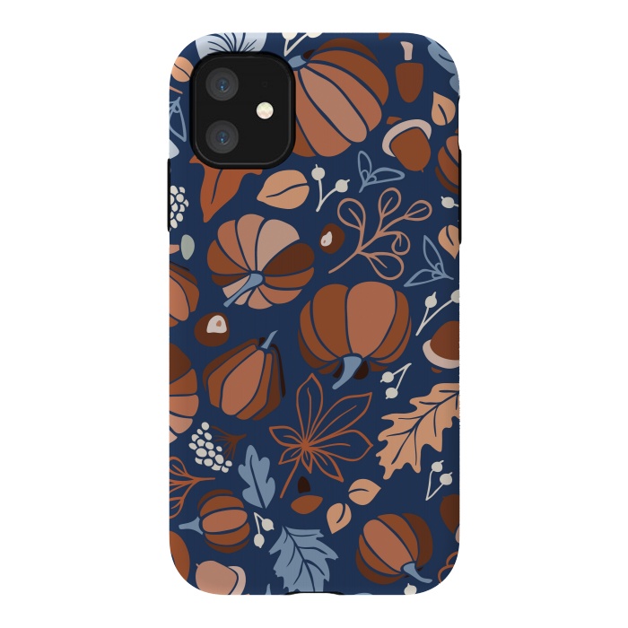 iPhone 11 StrongFit Fall Fruits in Navy and Orange by Paula Ohreen