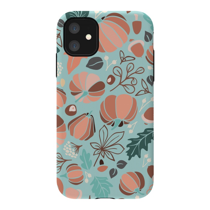 iPhone 11 StrongFit Fall Fruits in Mint and Orange by Paula Ohreen