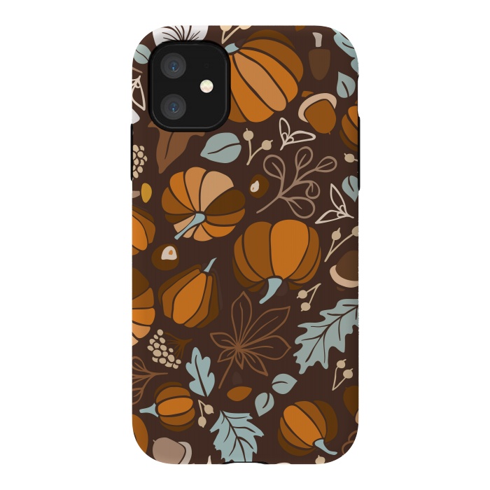 iPhone 11 StrongFit Fall Fruits in Brown and Mustard by Paula Ohreen