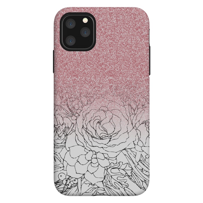 iPhone 11 Pro Max StrongFit Elegant Floral Doodles Pink Gradient Glitter Image by InovArts