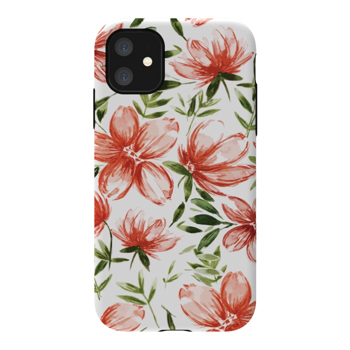 iPhone 11 StrongFit Red Watercolor Flowers by Bledi