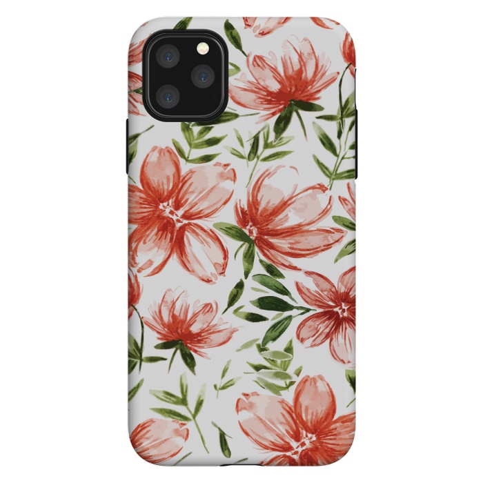 iPhone 11 Pro Max StrongFit Red Watercolor Flowers by Bledi