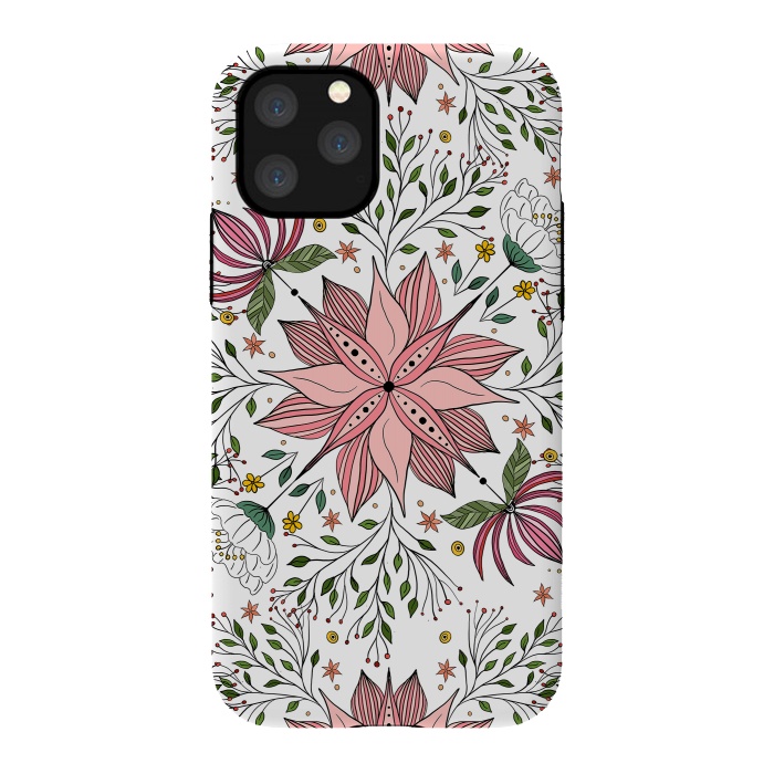 iPhone 11 Pro StrongFit Cute Vintage Pink Floral Doodles Tile Art by InovArts