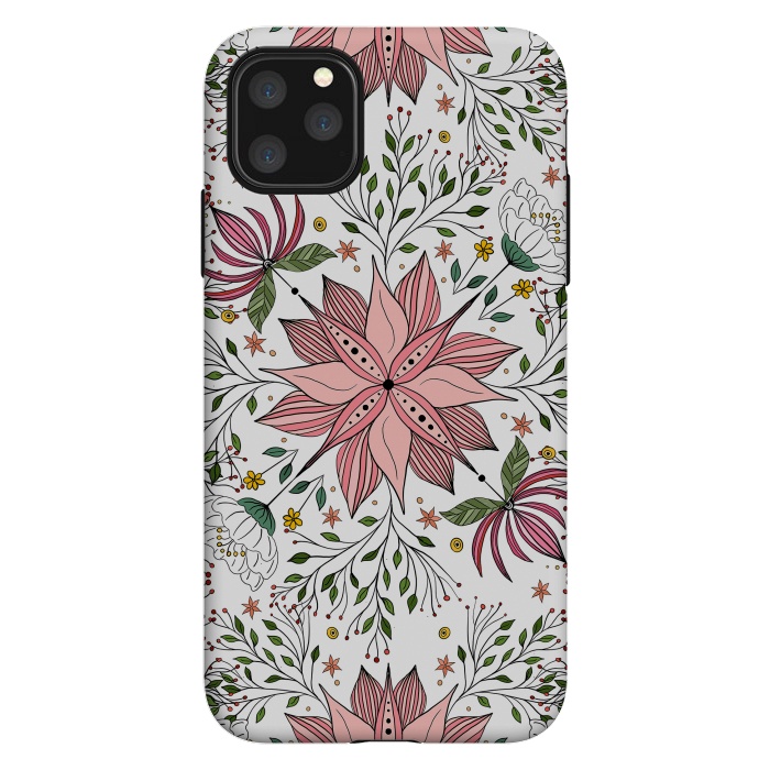 iPhone 11 Pro Max StrongFit Cute Vintage Pink Floral Doodles Tile Art by InovArts
