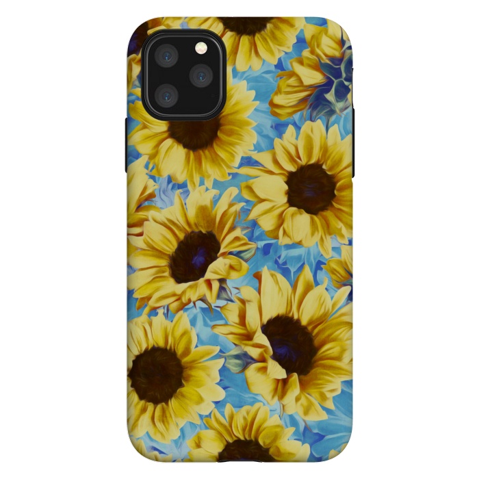 iPhone 11 Pro Max StrongFit Dreamy Sunflowers on Blue by Micklyn Le Feuvre