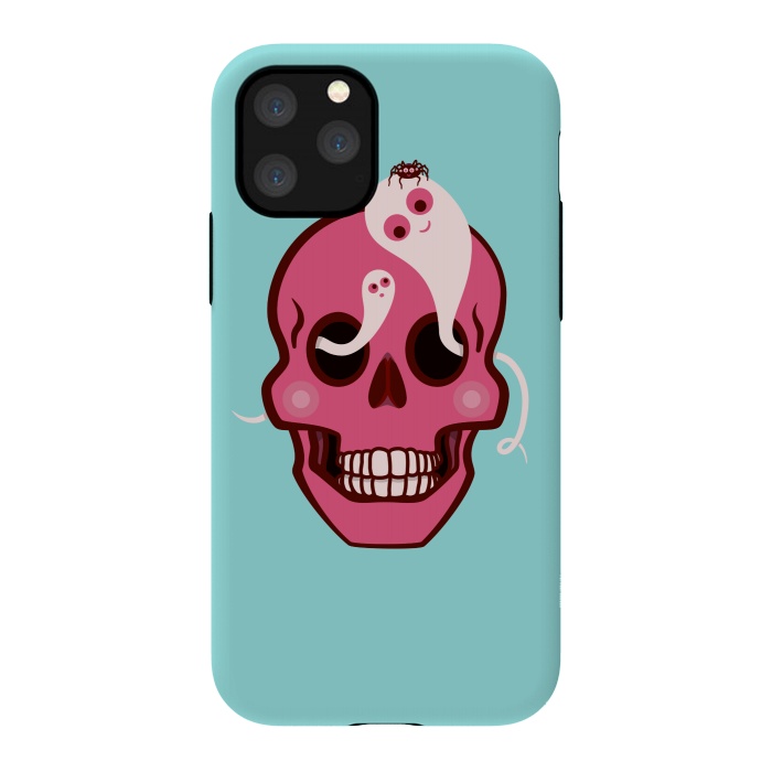 iPhone 11 Pro StrongFit Cute Pink Skull With Spider And Ghosts In Eyes by Boriana Giormova