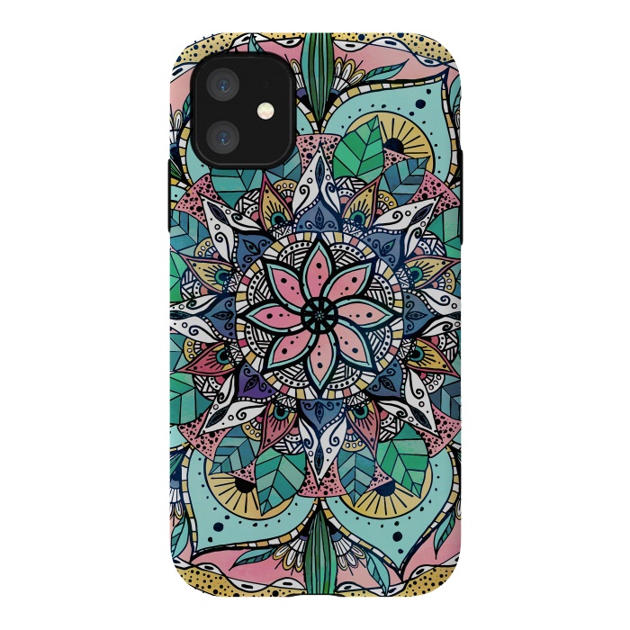 iPhone 11 StrongFit Bohemian Colorful Watercolor Floral Mandala by InovArts