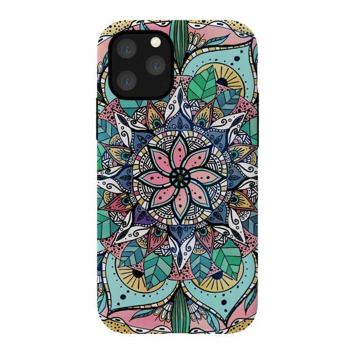 iPhone 11 Pro StrongFit Bohemian Colorful Watercolor Floral Mandala by InovArts