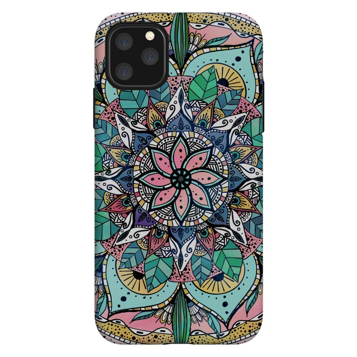 iPhone 11 Pro Max StrongFit Bohemian Colorful Watercolor Floral Mandala by InovArts