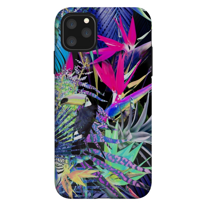 iPhone 11 Pro Max StrongFit Colorful neon toucan and strelitzia jungle pattern by Oana 