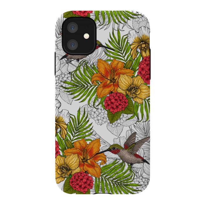 iPhone 11 StrongFit Hummingbirds and tropical bouquet by Katerina Kirilova