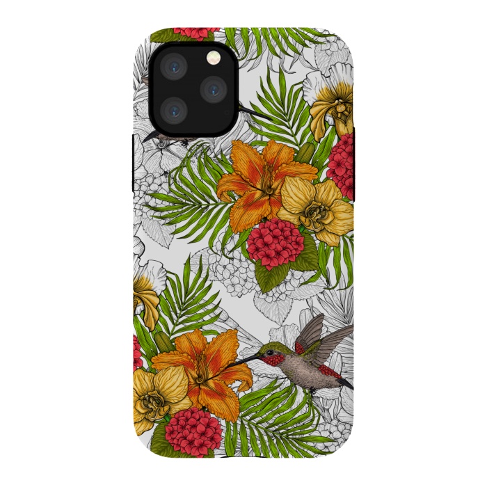 iPhone 11 Pro StrongFit Hummingbirds and tropical bouquet by Katerina Kirilova