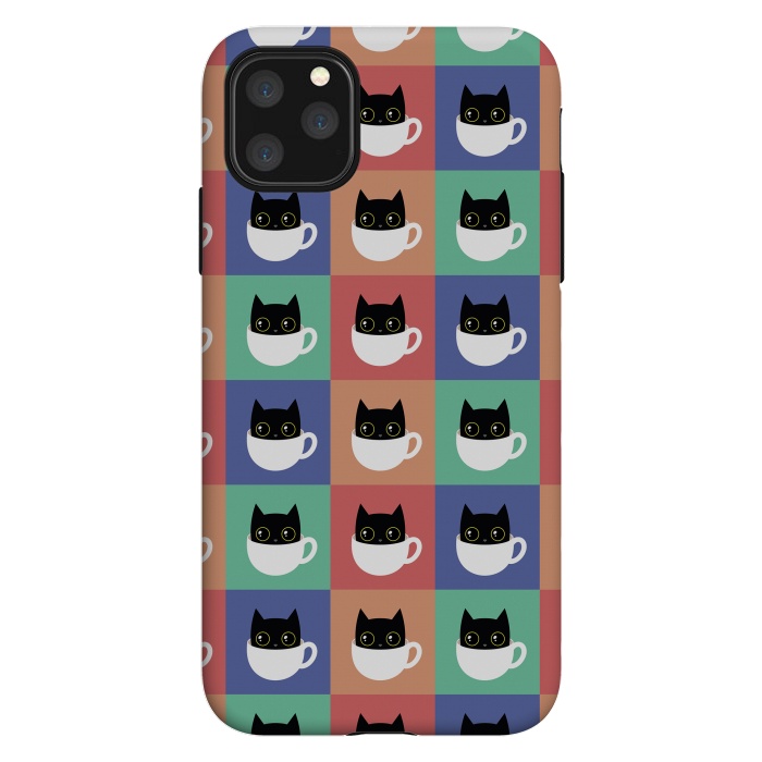 iPhone 11 Pro Max StrongFit Coffee  cat pattern by Laura Nagel