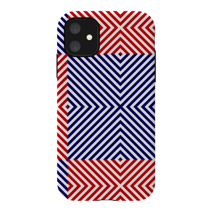 iPhone 11 StrongFit Red Blue Crossing Diagonal Striped by TMSarts