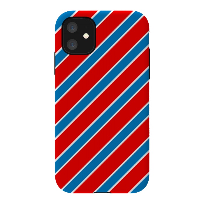 iPhone 11 StrongFit Red Blue Diagonal Stripes by TMSarts