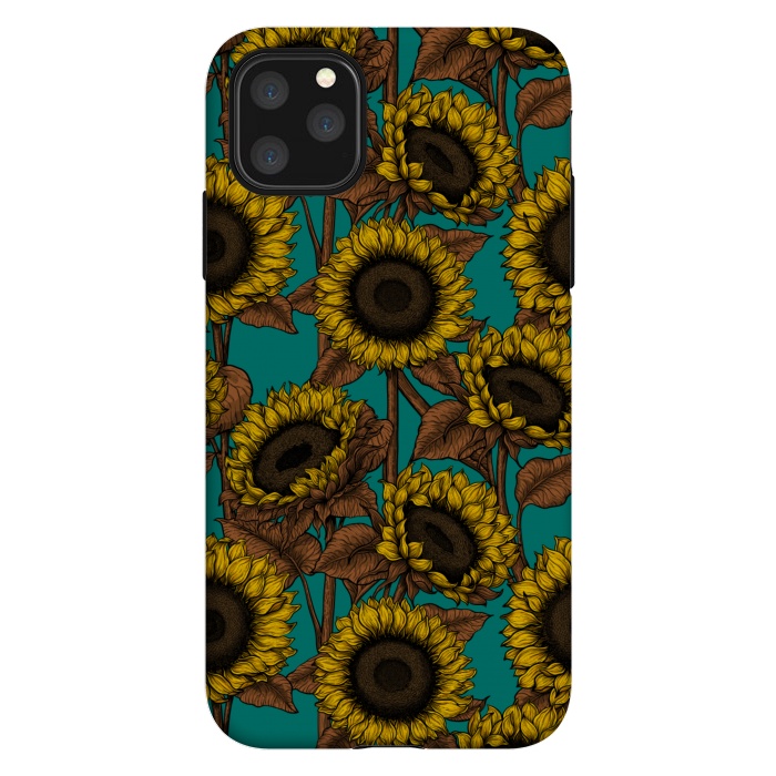 iPhone 11 Pro Max StrongFit Sunflowers on turquoise by Katerina Kirilova