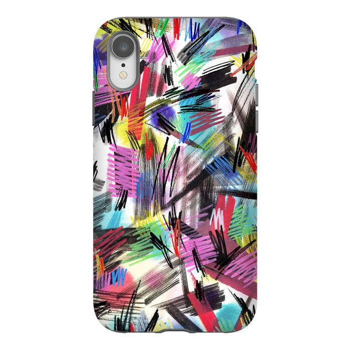 iPhone Xr StrongFit Wild Colorful Scratches and Strokes  by Ninola Design