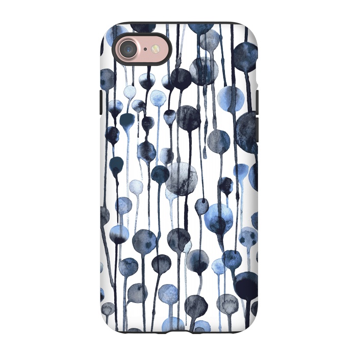 iPhone 7 StrongFit Dripping Watercolor Dots Navy by Ninola Design
