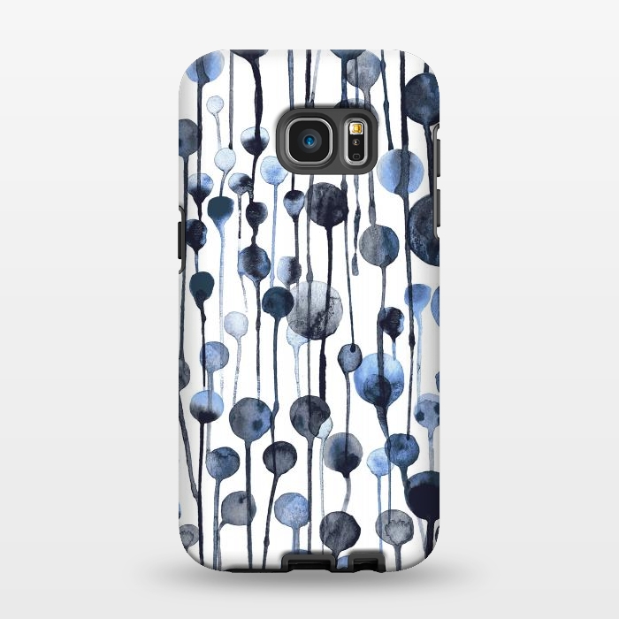 Galaxy S7 EDGE StrongFit Dripping Watercolor Dots Navy by Ninola Design