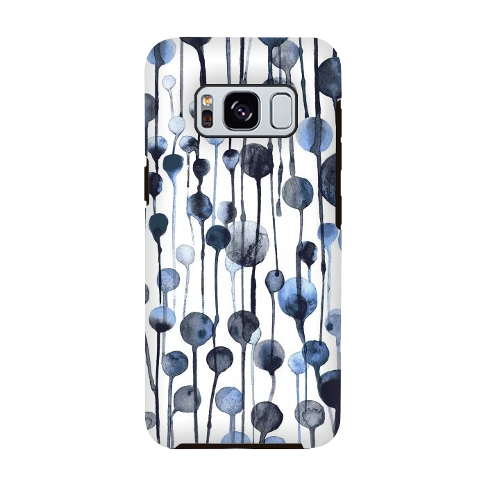 Galaxy S8 StrongFit Dripping Watercolor Dots Navy by Ninola Design