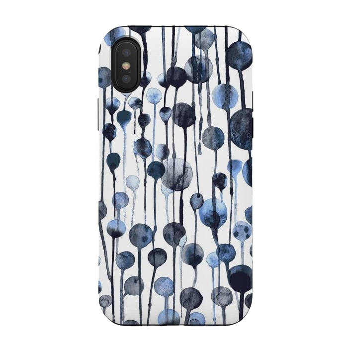 iPhone Xs / X StrongFit Dripping Watercolor Dots Navy by Ninola Design
