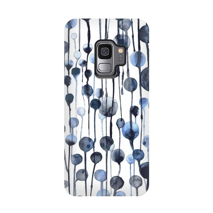 Galaxy S9 StrongFit Dripping Watercolor Dots Navy by Ninola Design