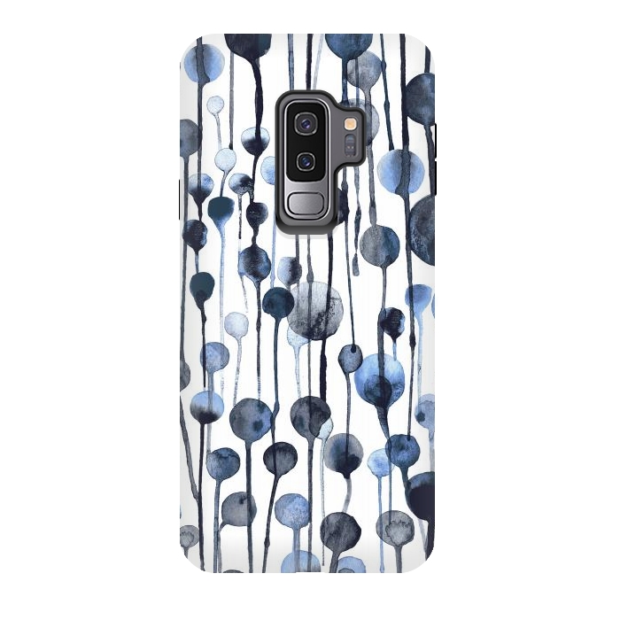 Galaxy S9 plus StrongFit Dripping Watercolor Dots Navy by Ninola Design