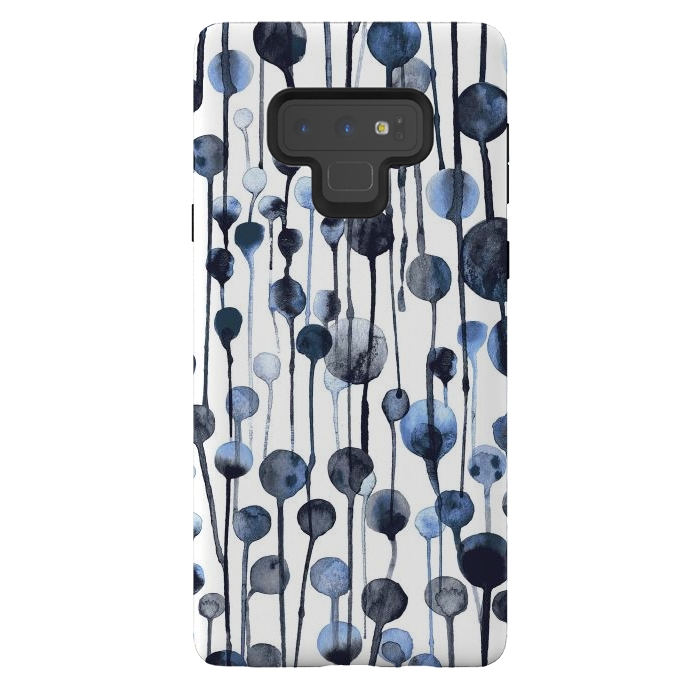 Galaxy Note 9 StrongFit Dripping Watercolor Dots Navy by Ninola Design