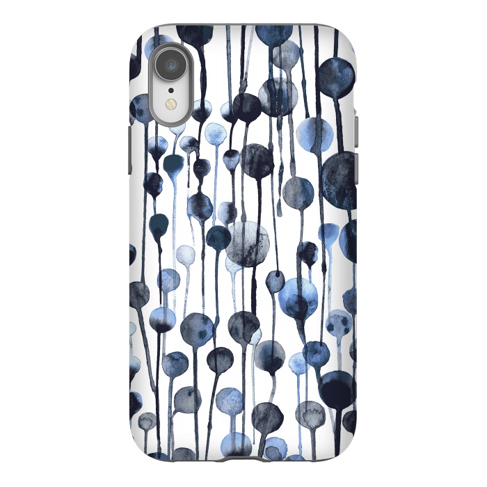 iPhone Xr StrongFit Dripping Watercolor Dots Navy by Ninola Design