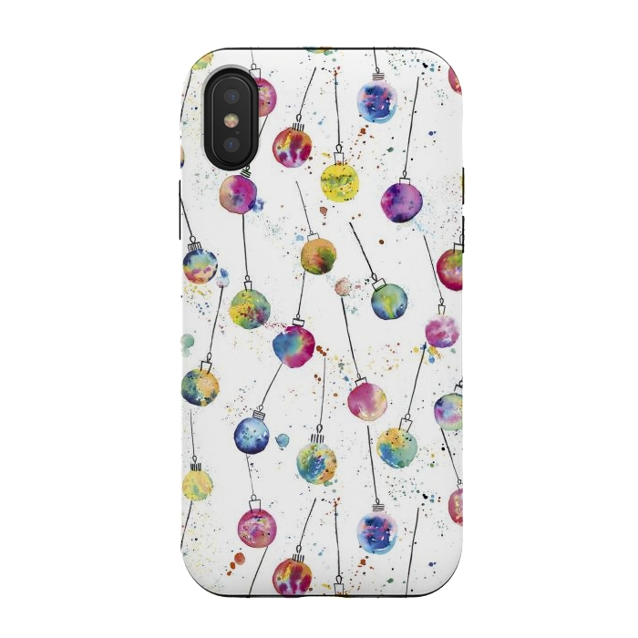 iPhone Xs / X StrongFit Christmas Watercolor Baubles by Ninola Design