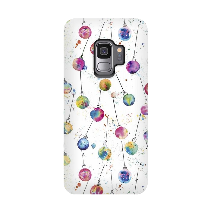 Galaxy S9 StrongFit Christmas Watercolor Baubles by Ninola Design