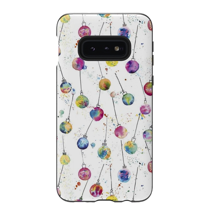 Galaxy S10e StrongFit Christmas Watercolor Baubles by Ninola Design