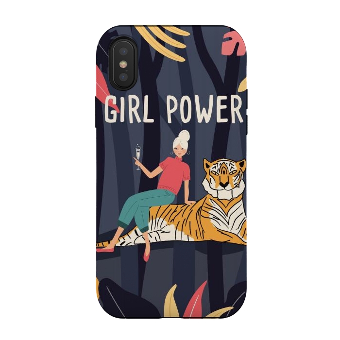 iPhone Xs / X StrongFit Girl Power - Woman and Tiger by Jelena Obradovic