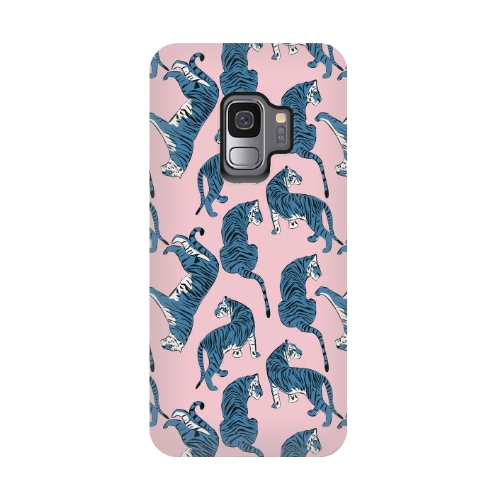 Galaxy S9 StrongFit Tiger Pattern, blue&pink, 003 by Jelena Obradovic