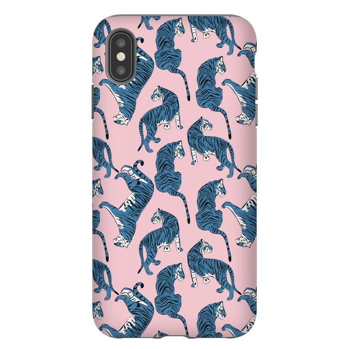 iPhone Xs Max StrongFit Tiger Pattern, blue&pink, 003 by Jelena Obradovic