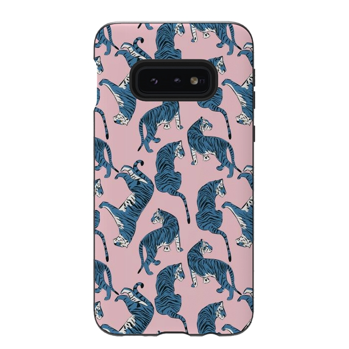 Galaxy S10e StrongFit Tiger Pattern, blue&pink, 003 by Jelena Obradovic