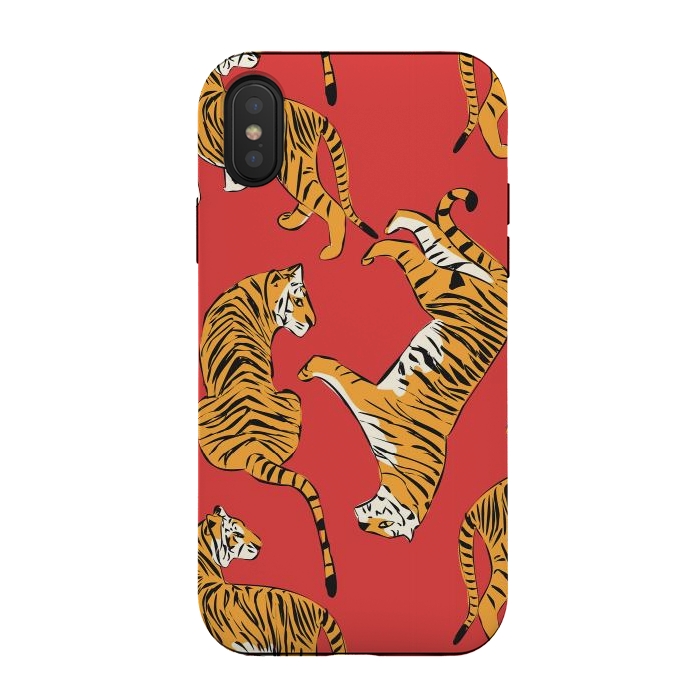 iPhone Xs / X StrongFit Tiger Pattern, red, 005 by Jelena Obradovic