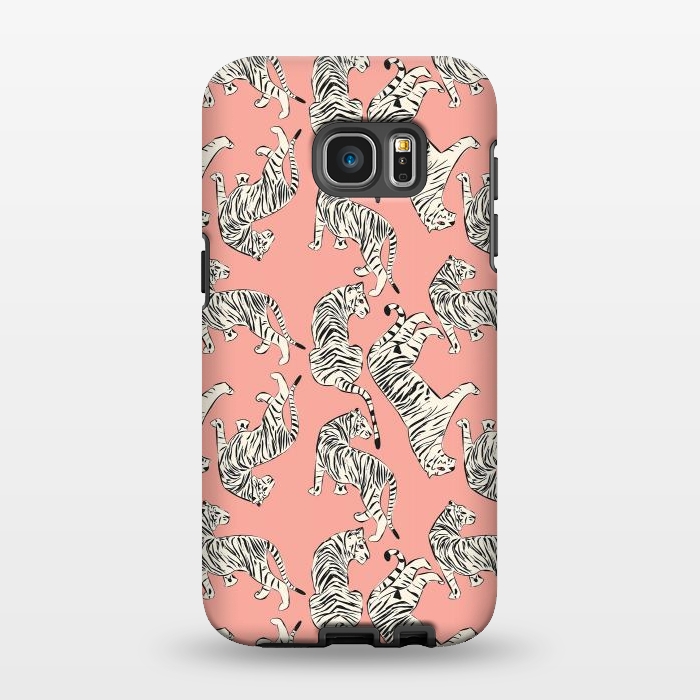 Galaxy S7 EDGE StrongFit Tiger pattern, white on pink, 006 by Jelena Obradovic