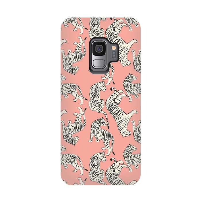 Galaxy S9 StrongFit Tiger pattern, white on pink, 006 by Jelena Obradovic