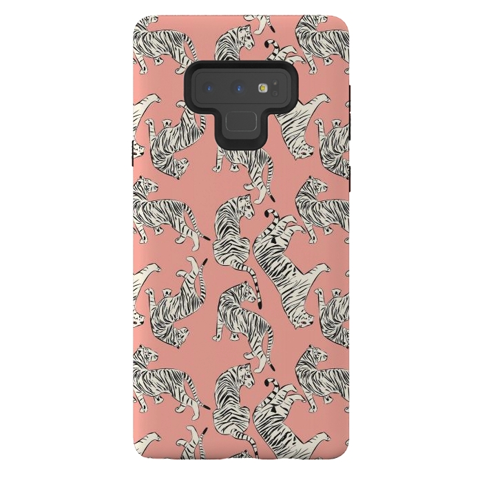 Galaxy Note 9 StrongFit Tiger pattern, white on pink, 006 by Jelena Obradovic