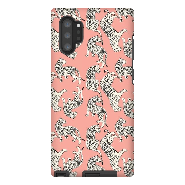 Galaxy Note 10 plus StrongFit Tiger pattern, white on pink, 006 by Jelena Obradovic