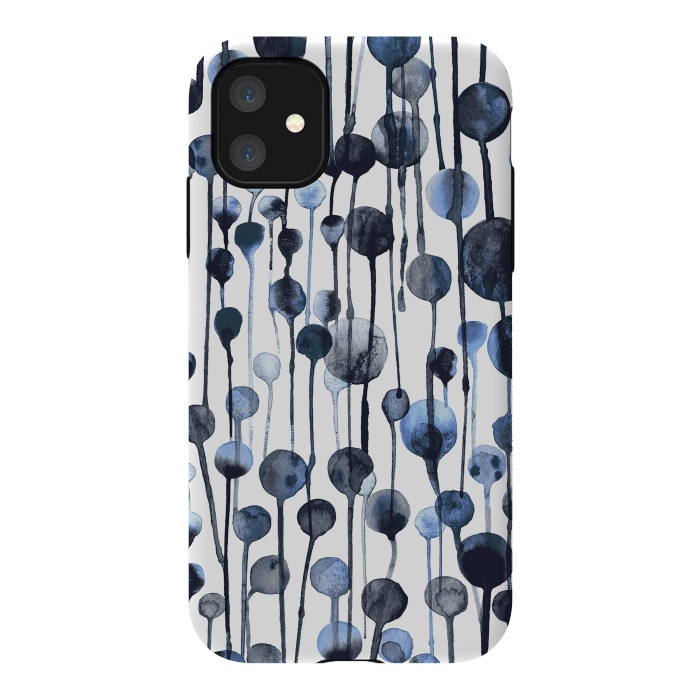 iPhone 11 StrongFit Dripping Watercolor Dots Navy by Ninola Design