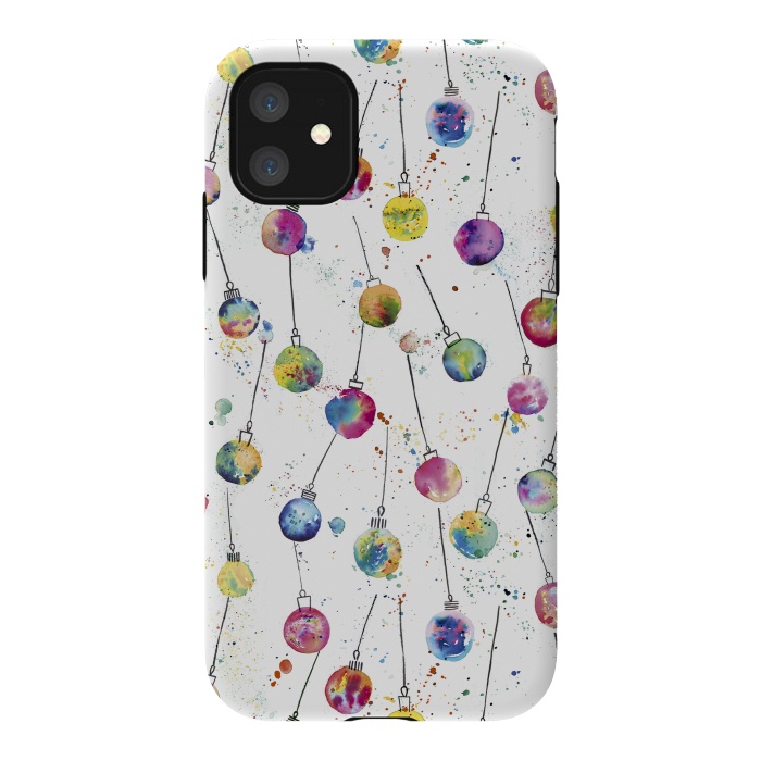 iPhone 11 StrongFit Christmas Watercolor Baubles by Ninola Design