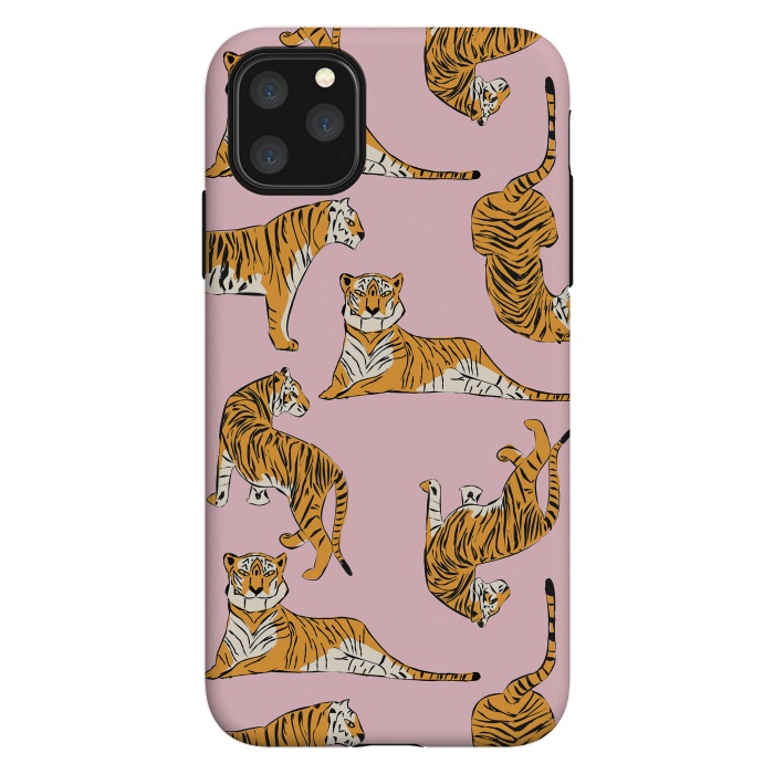 iPhone 11 Pro Max StrongFit Tiger Pattern, pink, 001 by Jelena Obradovic
