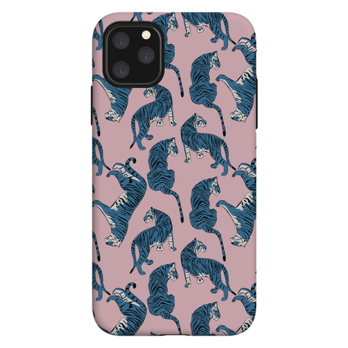 iPhone 11 Pro Max StrongFit Tiger Pattern, blue&pink, 003 by Jelena Obradovic